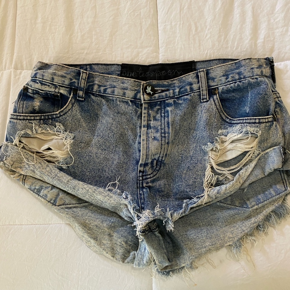 One Teaspoon Blue Distressed Jean Shorts